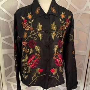 Floral Embroidered Black Blazer